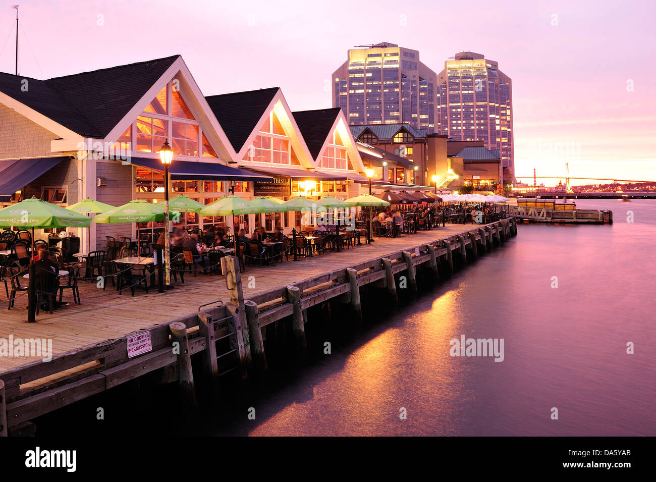 Boardwalk, Harbor, Halifax, Nova Scotia, Canada, evening, night, Stock Photo