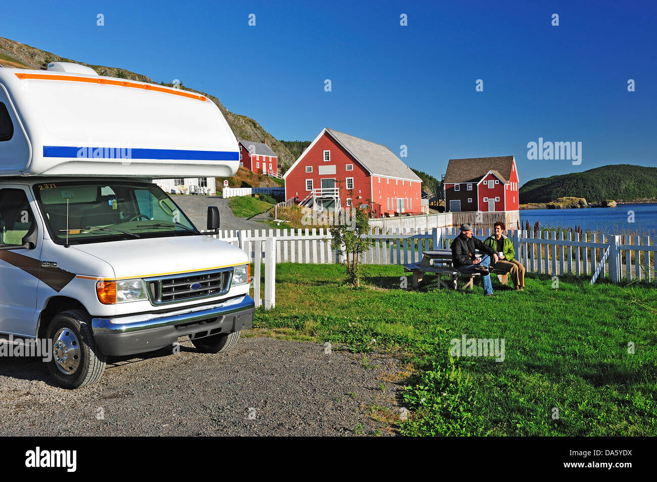 couple, man, woman, Motorhome, RV, Camper, Trinity, Newfoundland, Canada Stock Photo