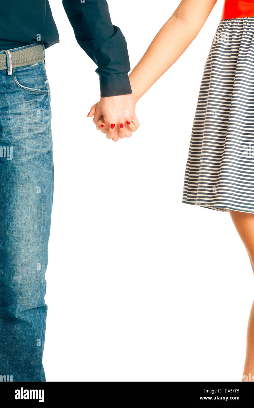 Couple in love holding hands. Isolated on white. Stock Photo