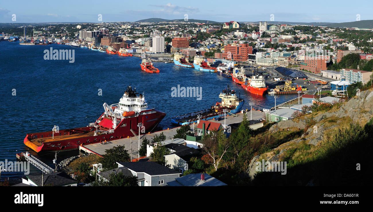 St. John's, Harbor, Signal Hill, St. John, Newfoundland, Canada, village, boats, Stock Photo