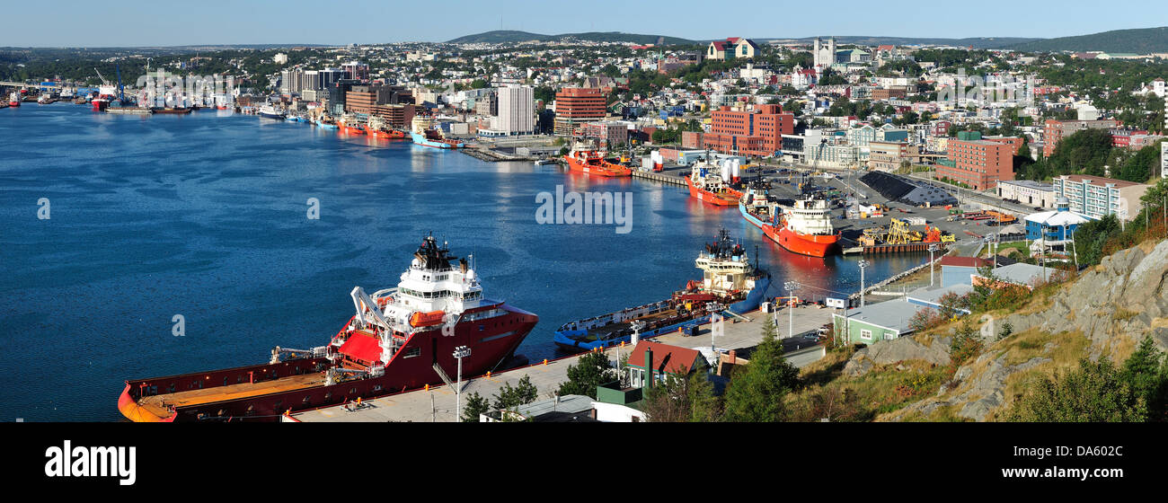 St. John's, Harbor, Signal Hill, St. John, Newfoundland, Canada, village, boats, Stock Photo