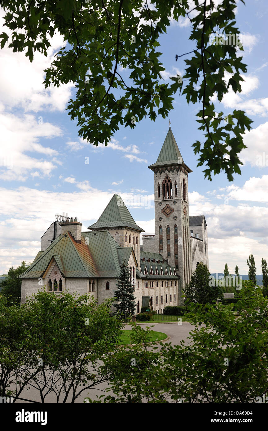 Canada, Cathedral, Clouds, Eastern Townships, Abbaye, Saint Benoit, Quebec, architecture, building, daytime, park, religion, rel Stock Photo