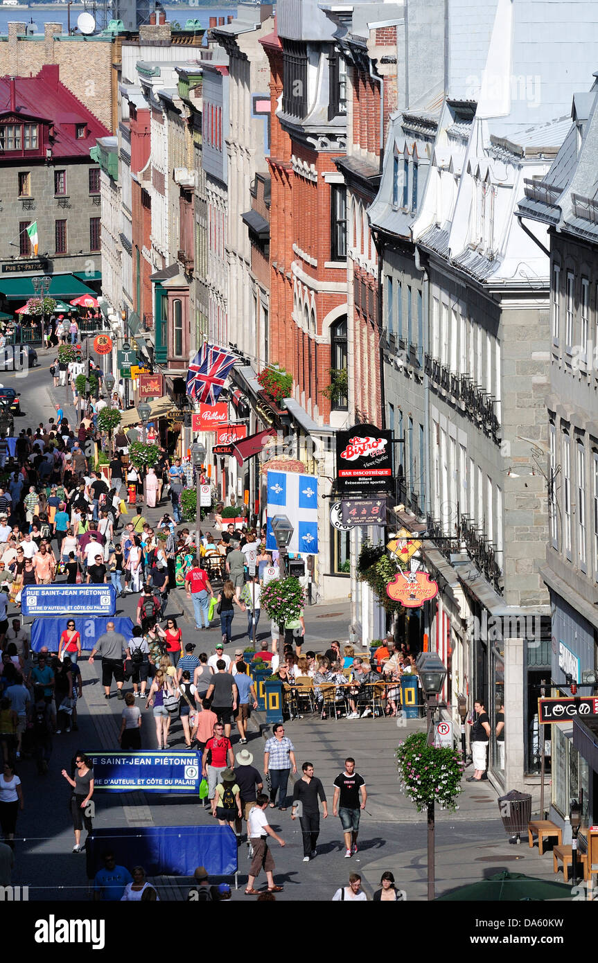 Canada, Old Town, Quebec, Quebec City, Rue St. Jean, above, aerial, busy, street, colorful, from above, men, pedestrians, people Stock Photo