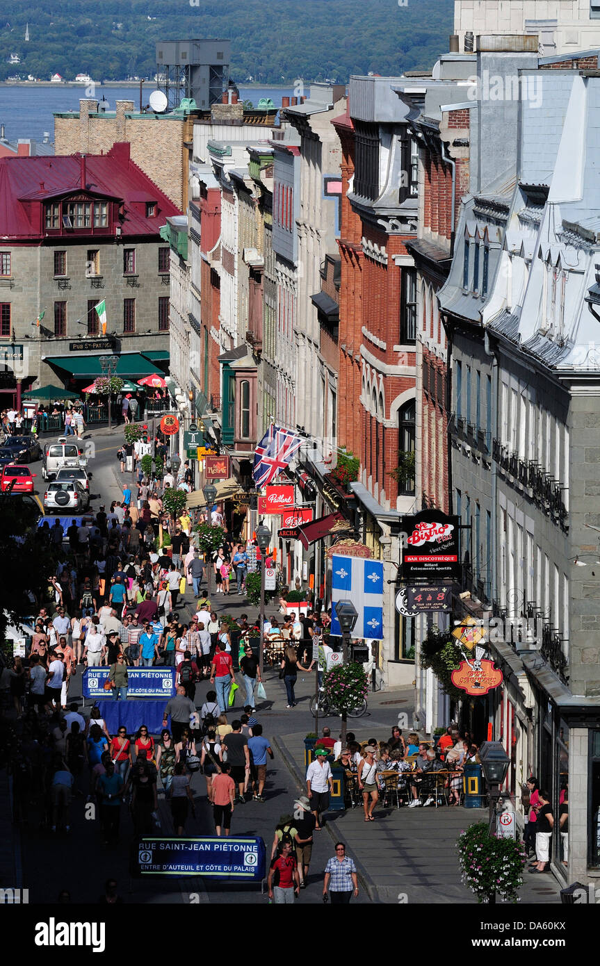 Canada, Old Town, Quebec, Quebec City, Rue St. Jean, above, aerial, busy, street, colorful, from above, men, pedestrians, people Stock Photo