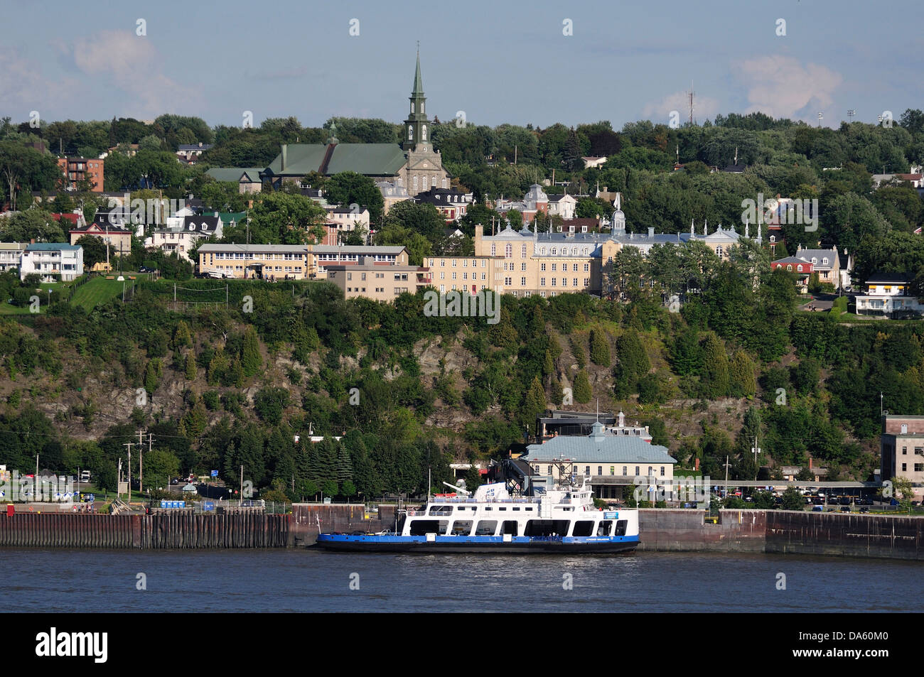 Canada, Levis, Quebec, St. Lawrence River, river, river, Town, Trees, boat, city, horizontal, landscape, water Stock Photo