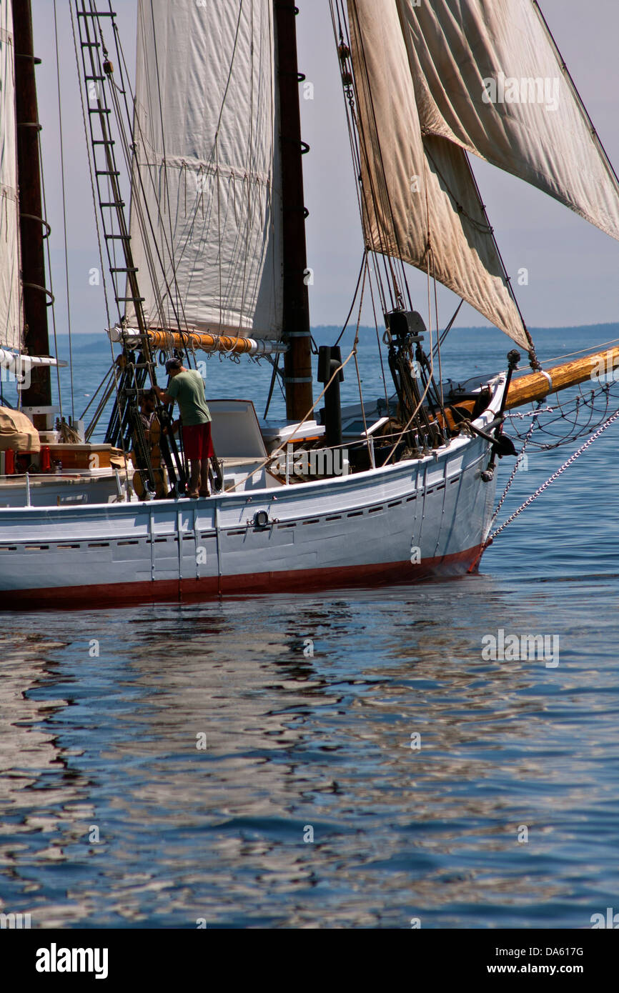The passenger cruise schooner Timberwind sailing in Penobscot Bay