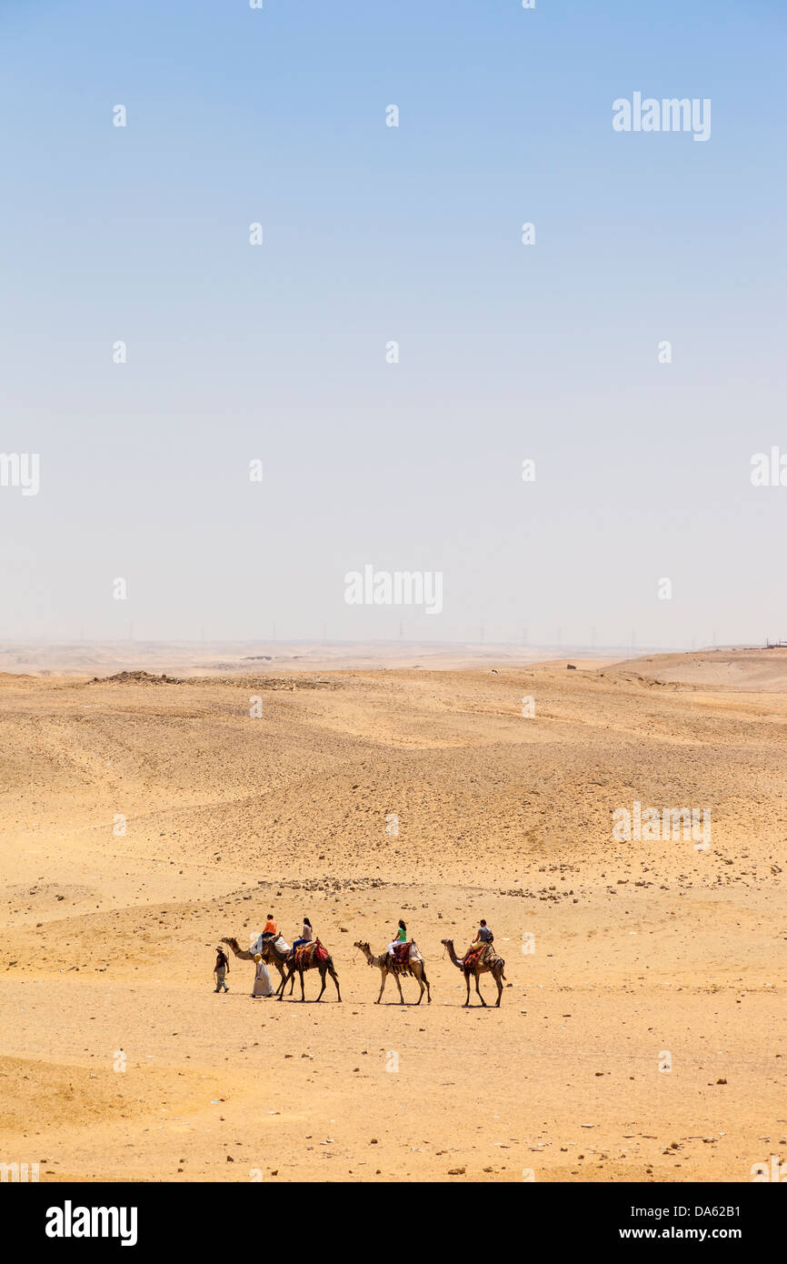 Camel train in the desert at Giza, Cairo, Egypt Stock Photo