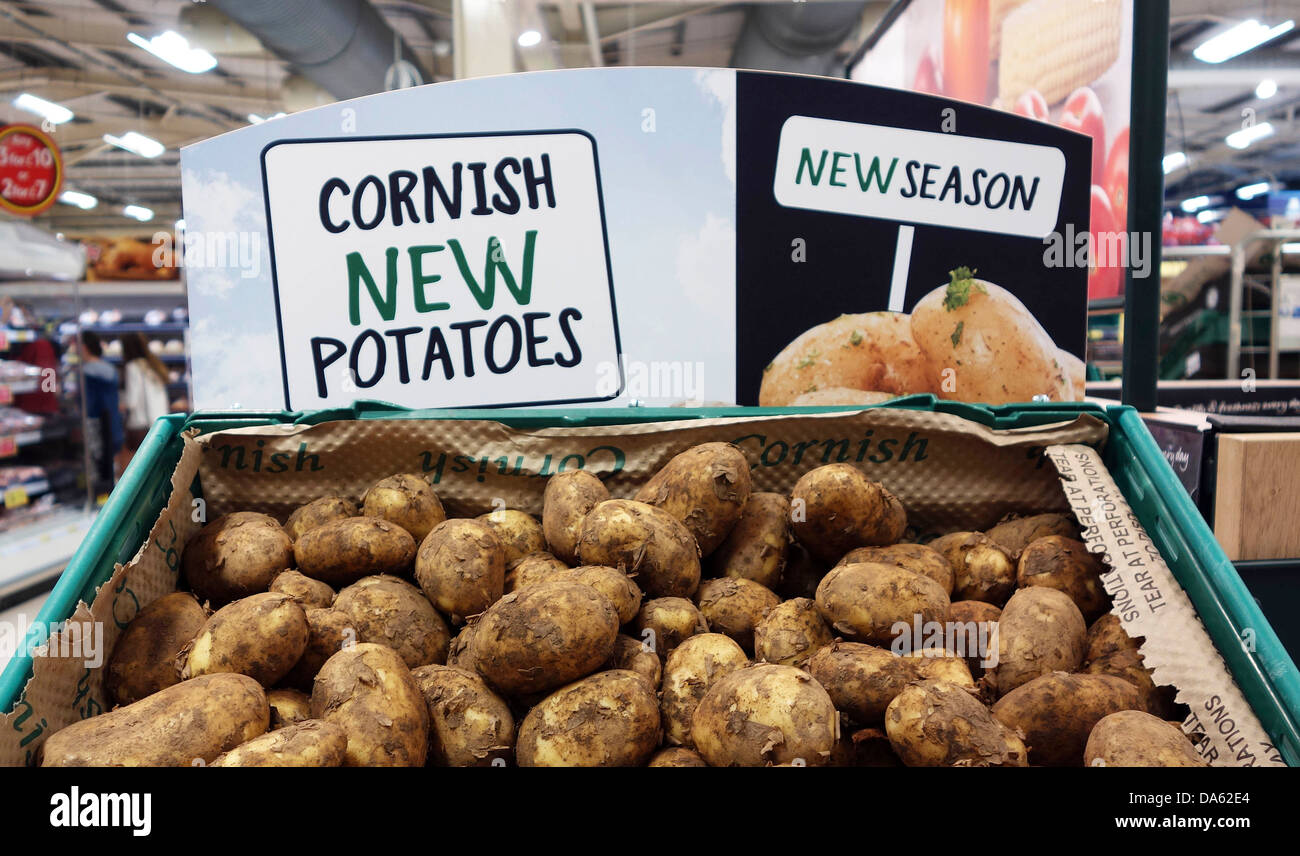 New Cornish Potatoes on sale in a supermarket Stock Photo Alamy