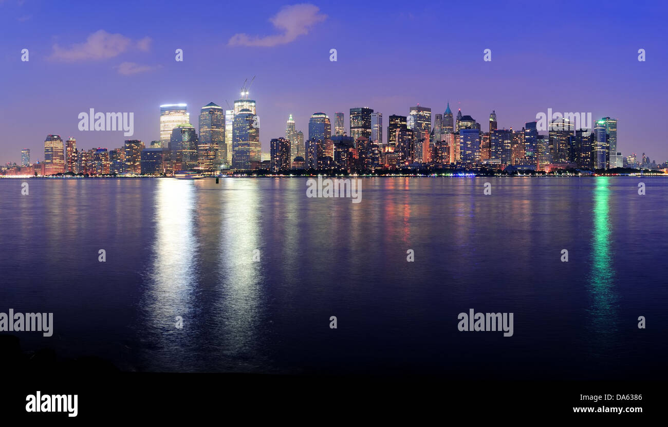 New York City Manhattan downtown skyline at dusk with skyscrapers ...