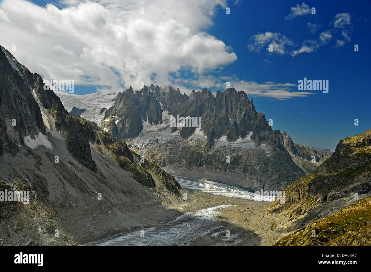 the 'aiguilles de chamonix' or the chamonix needles, above the mer de