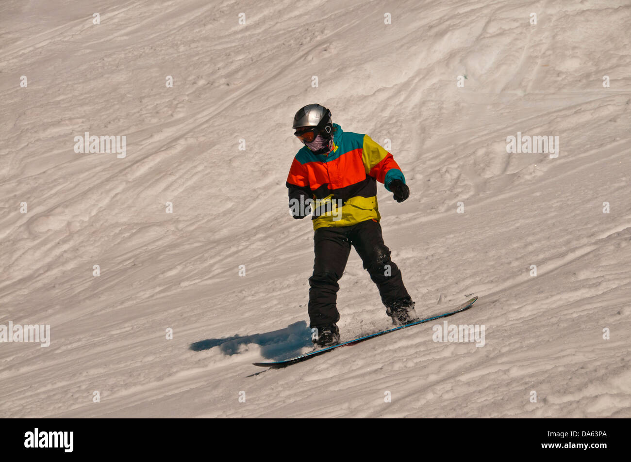 12-year-old, snow boarder, Nebelhorn, Oberstdorf, Allgäu, Alps, Oberallgäu, Bavaria, Germany, Europe, winter, Stock Photo