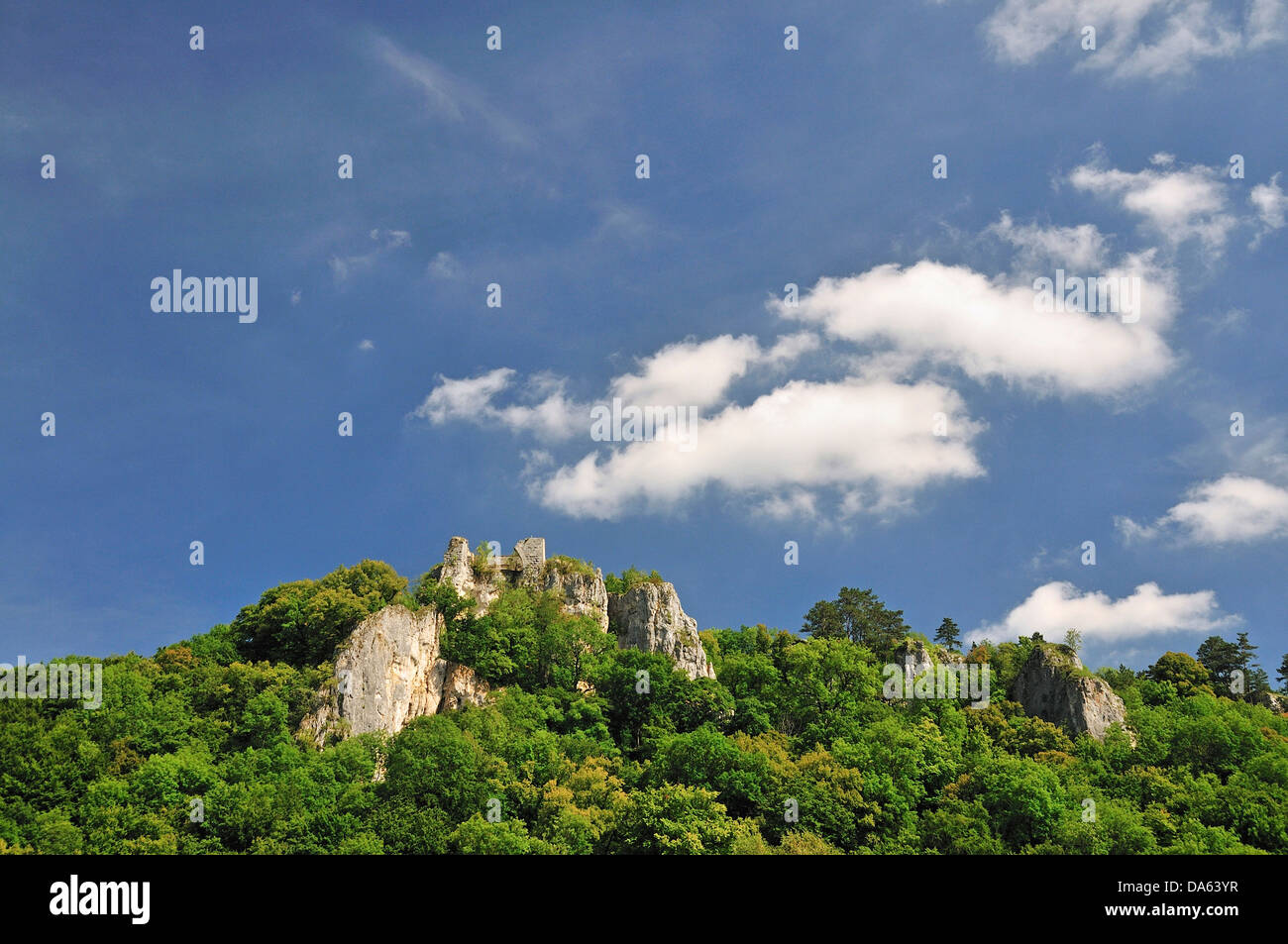 Ruins, Hohengerhausen, Rusenschloss, castle ruins, Gerhausen, Blaubeuren, Alb Donau, Baden-Wurttemberg, Germany, Europe, castle, Stock Photo