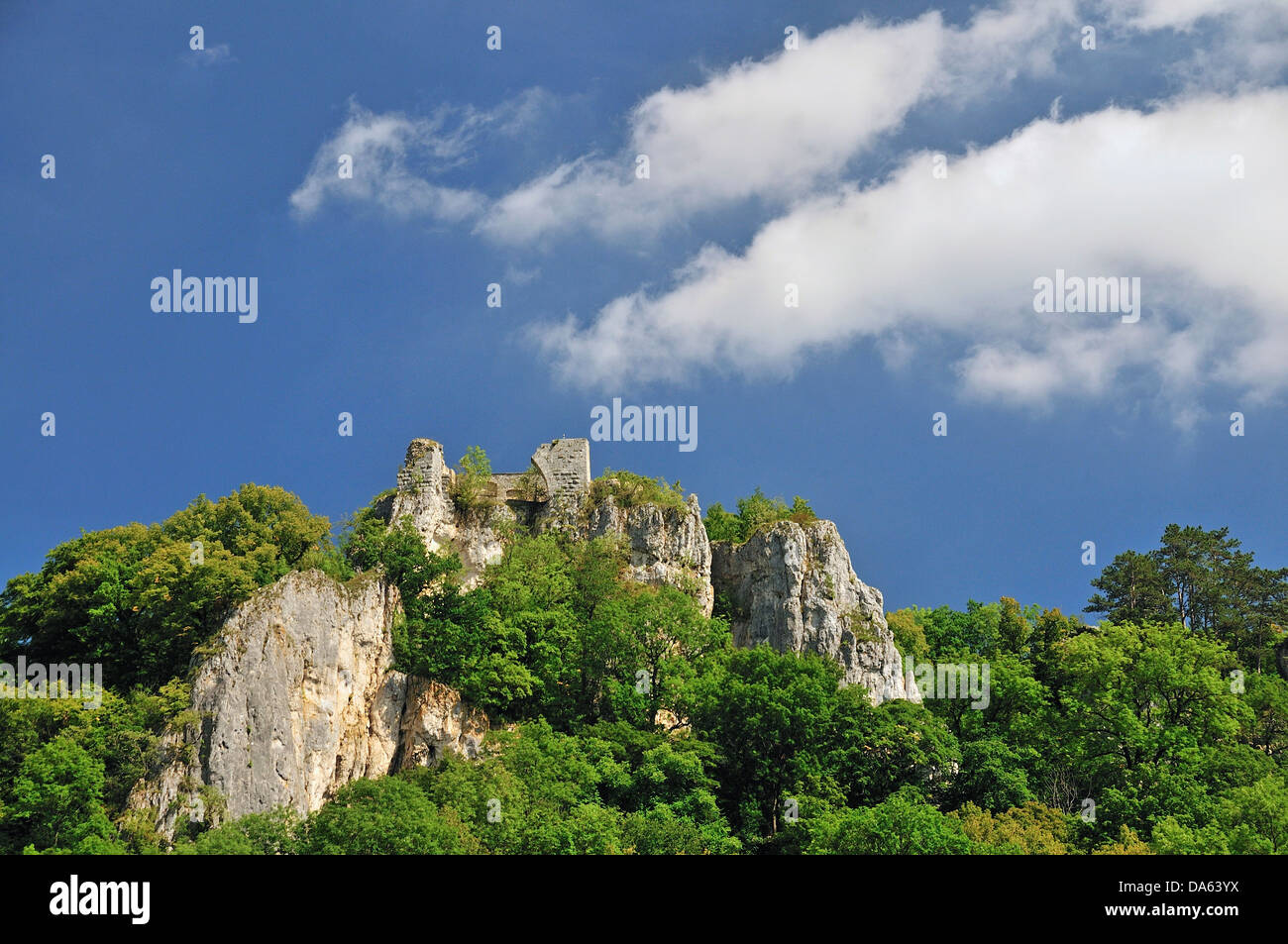 Ruins, Hohengerhausen, Rusenschloss, castle ruins, Gerhausen, Blaubeuren, Alb Donau, Baden-Wurttemberg, Germany, Europe, castle, Stock Photo