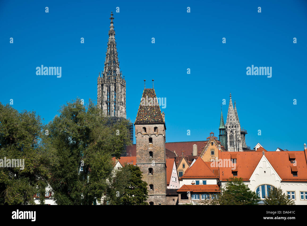 Ulm, Münster, Swabia, Baden-Wurttemberg, Germany, Europe, river, flow, Stock Photo
