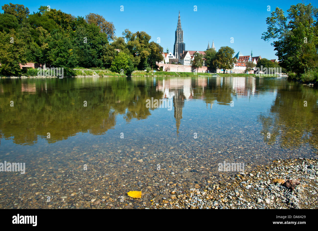 Neu-Ulm, Bavaria, Danube, Ulm, Münster, Swabian, Baden-Wurttemberg, Germany, Europe, river, flow, Stock Photo