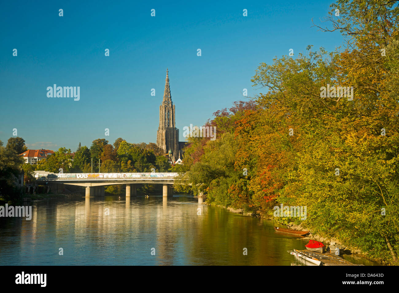 Panorama, Danube, Ulm, Münster, Swabian, Baden-Wurttemberg, Germany, Europe, river, flow, bridge, Stock Photo