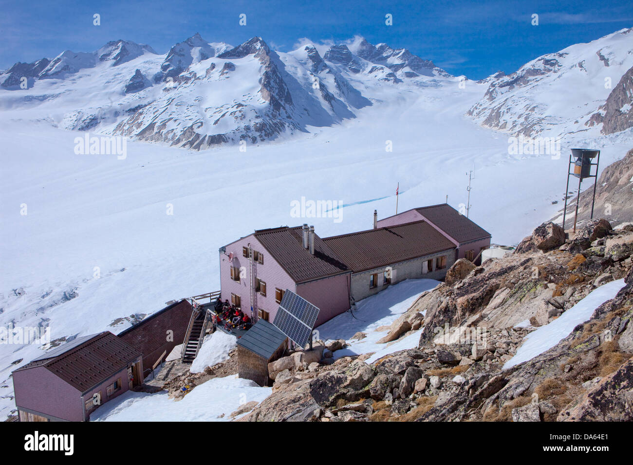 Konkordiahütte, SAC, place, Konkordia, mountain, mountains, glaciers, ice, moraine, canton, Valais, Aletsch, glacier, winter spo Stock Photo