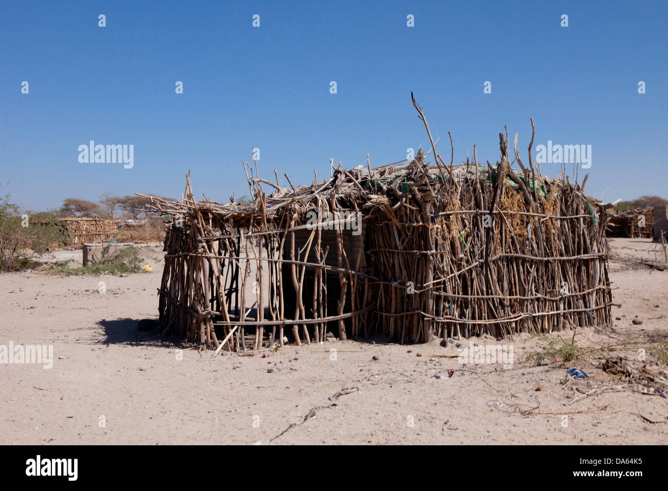 Huts, Abbesee, Djibouti, Africa, lake, lakes, agriculture, primitive Stock Photo