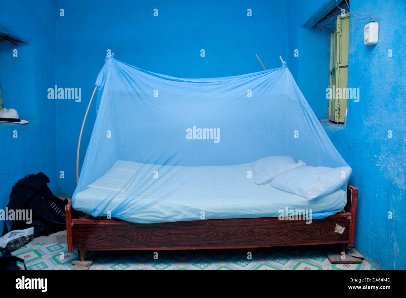 Hotel, Asaita, Africa, bed, mosquito net, mosquito net, primitive, hotel, Ethiopia, Stock Photo