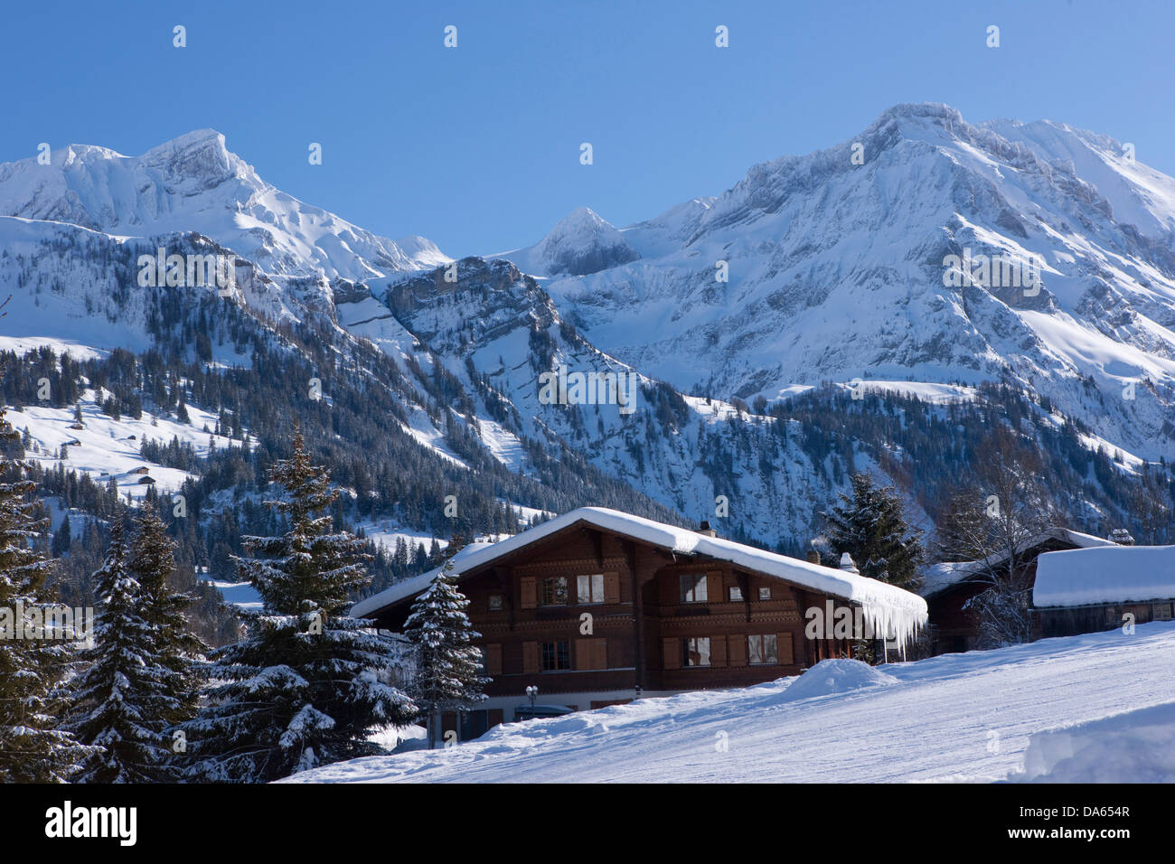 Lauenen, winter, village, canton, Bern, Bernese Oberland, mountain