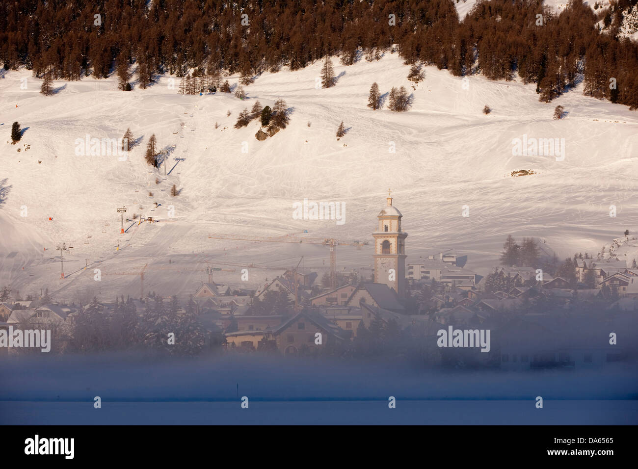 Celerina, winter, canton, GR, Graubünden, Grisons, Engadin, Engadine, Oberengadin, Switzerland, Europe, Stock Photo