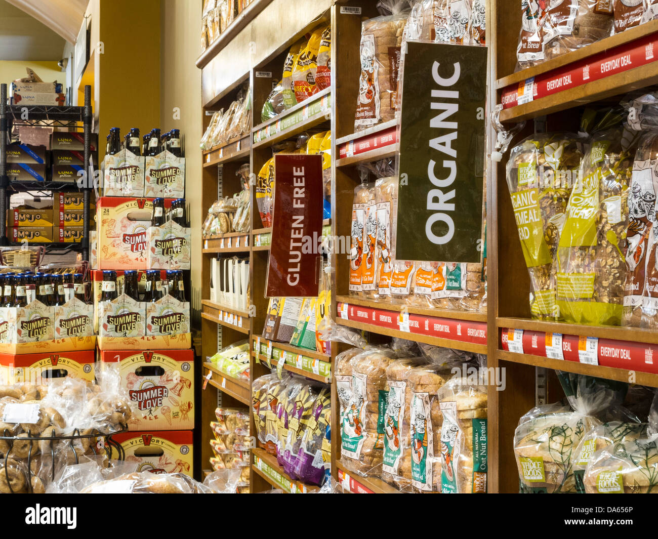 Organic Bread Aisle, Whole Foods Market in Chelsea, NYC Stock Photo Alamy