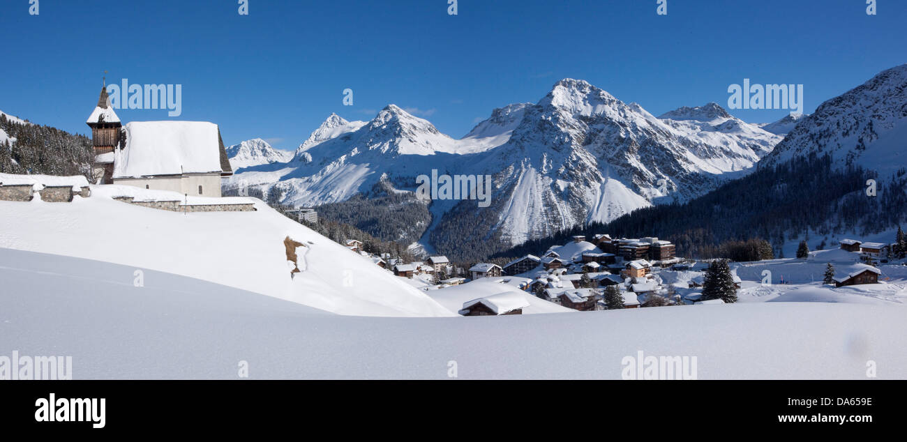 Mountain chapels, Innerarosa, panorama, mountain, mountains, winter ...