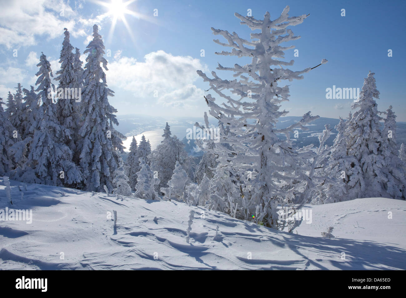 Dent de Vaulion, Valle de Joux, view, Lac de Joux, mountain, mountains, scenery, landscape, lake, lakes, winter, canton, VD, Vau Stock Photo