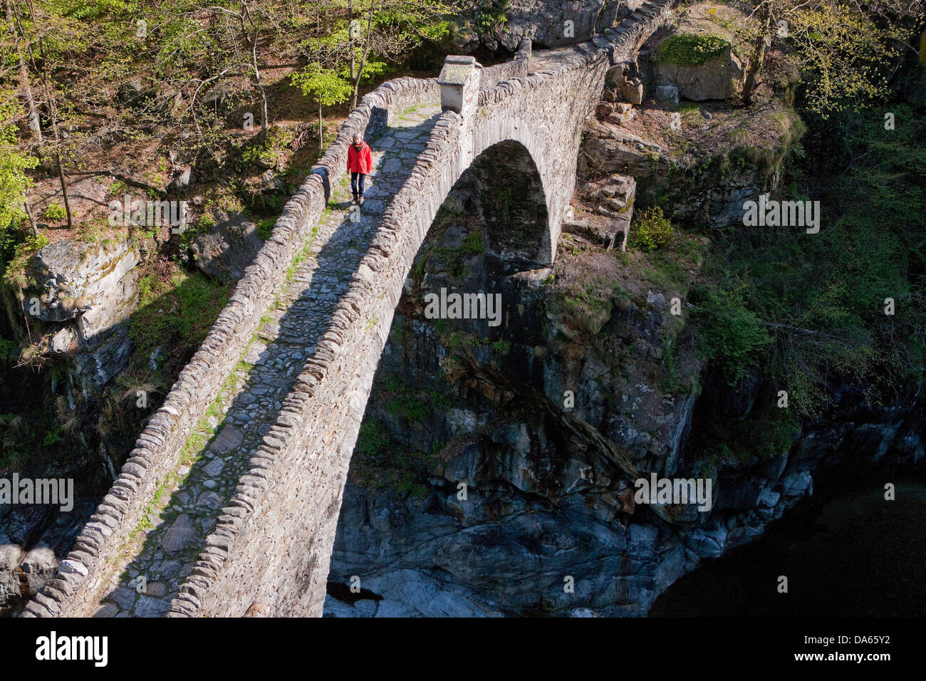 Ponte Romano, Intragna, stone bridge, canton, TI, Ticino, South Switzerland, bridge, river, flow, brook, body of water, water, M Stock Photo