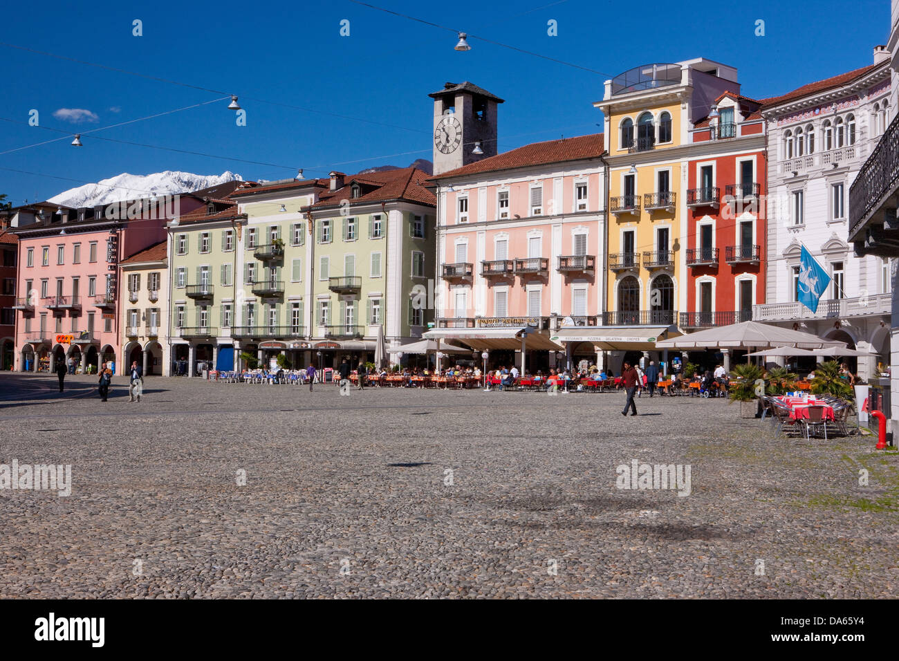 Piazza Grande, place, Locarno, canton, TI, Ticino, South Switzerland, town, city, Switzerland, Europe, facades Stock Photo