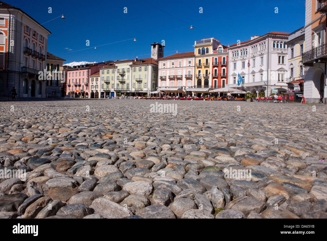 Piazza Grande, place, Locarno, canton, TI, Ticino, South Switzerland, town, city, Switzerland, Europe, paving-stones Stock Photo