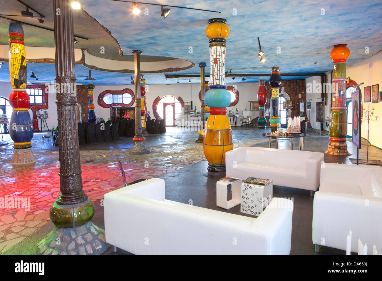 Hundertwasser, covered market, Altenrhein, inside, architecture, culture, canton, SG, St. Gallen, Switzerland, Europe, art, skil Stock Photo