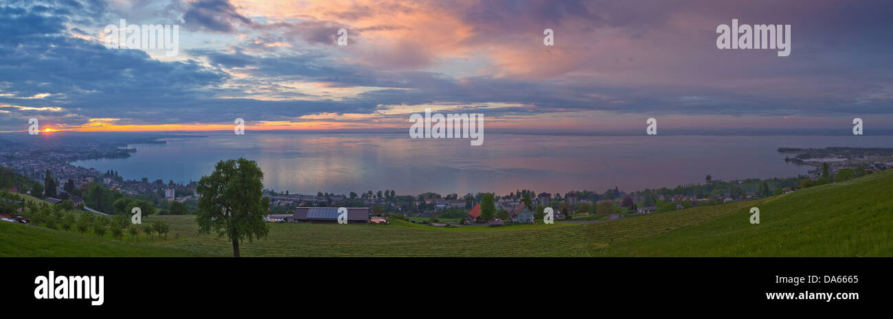 Evening mood, Lake of Constance, panorama, lake, lakes, sundown, sunset, weather, clouds, cloud, Rorschach, SG, St. Gallen, cant Stock Photo