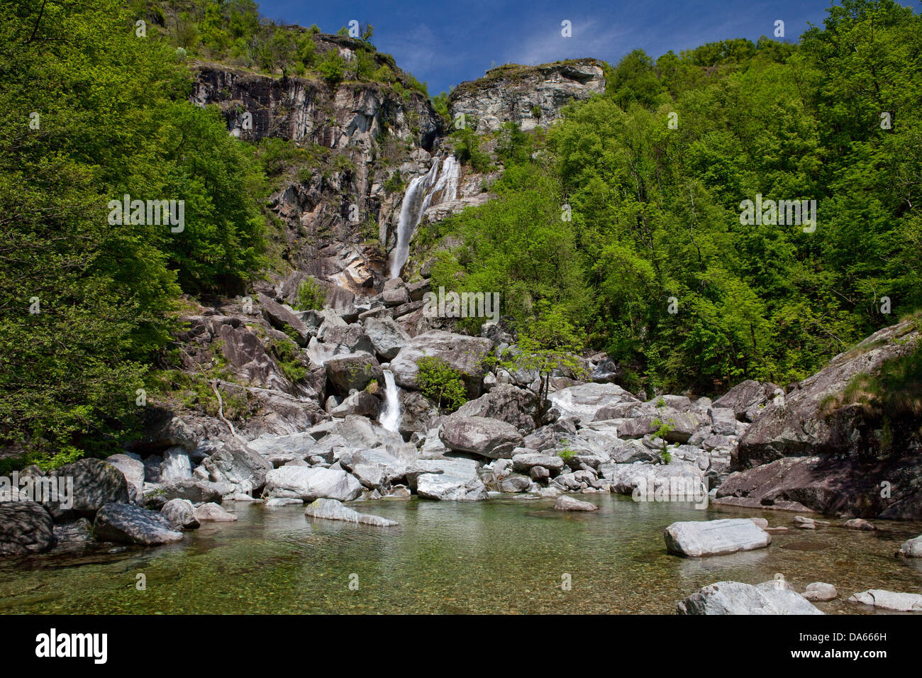 Waterfall, Maggia, canton, TI, Ticino, South Switzerland, water, waterfall, Switzerland, Europe, nature, brook, Stock Photo