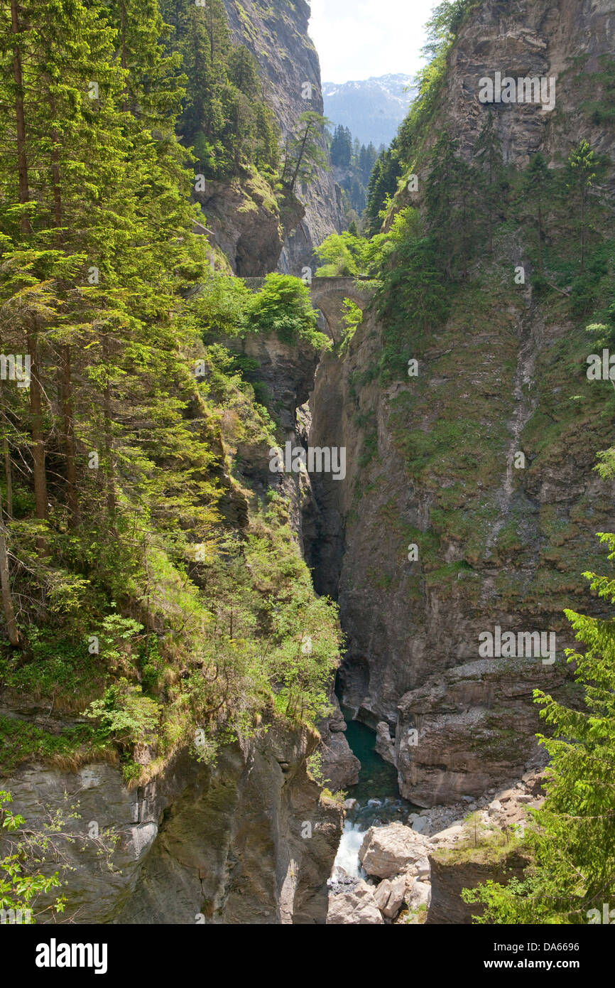 Bridges, Via Mala, Hinterrhein, Rhine, canton, GR, Graubünden, Grisons, bridge, gulch, canyon, Switzerland, Europe, stone bridge Stock Photo