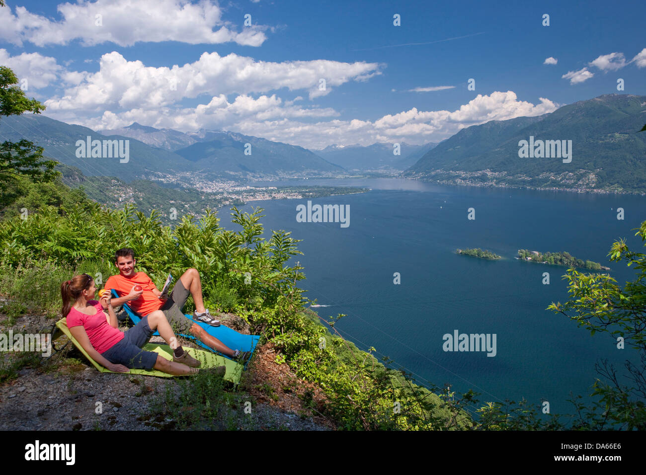 View, Lago Maggiore, Brissago, islands, isles, Maggiadelta, canton, TI, Ticino, South Switzerland, lake, body of water, water, f Stock Photo