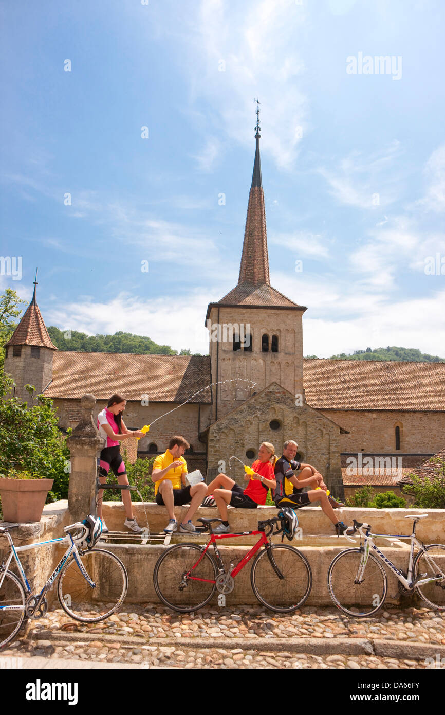 Bicycle tour, racing bicycle, Romainmotier, bicycle, bicycles, bike, riding a bicycle, tourism, holidays, canton, VD, Vaud, chur Stock Photo
