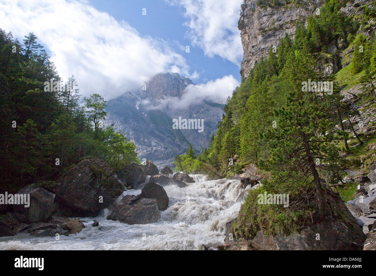 Wild, Gasterental, Kander, canton, Bern, river, flow, brook, body of water, water, Switzerland, Europe, Bernese Oberland, nature Stock Photo