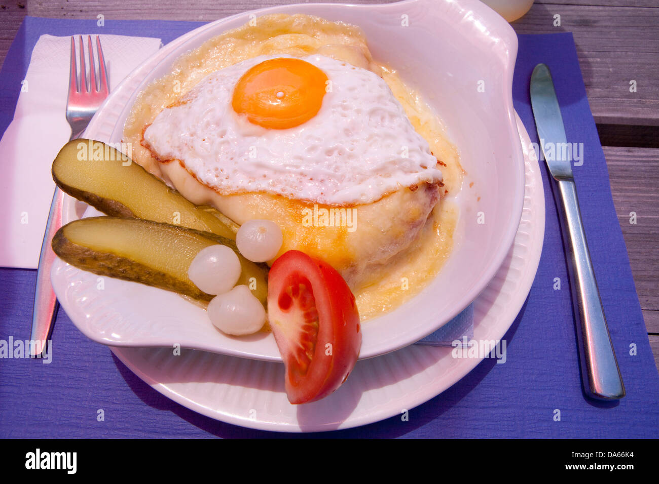 Cheese cuts, fried egg, canton, Bern, catering, restaurant, hotel, food, eating, cheese, Switzerland, Europe, speciality Stock Photo