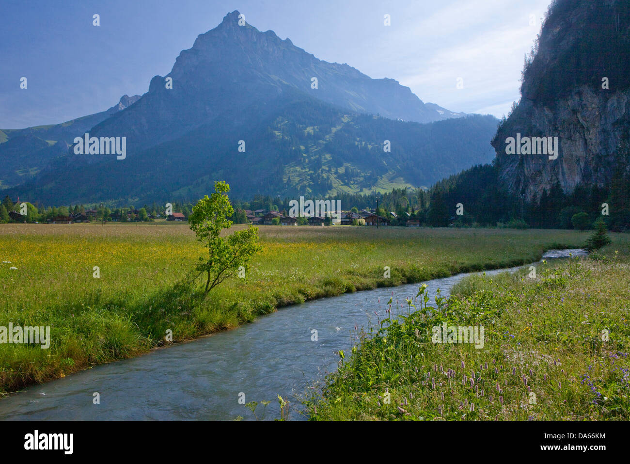 Zallershorn, Kandersteg, mountain, mountains, canton, Bern, river, flow, brook, body of water, water, Switzerland, Europe, Berne Stock Photo