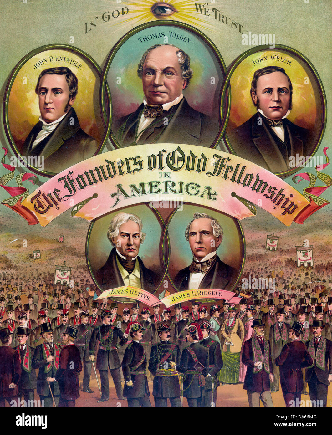 The Founders of Odd Fellowship in America - Poster, circa 1891 Stock Photo