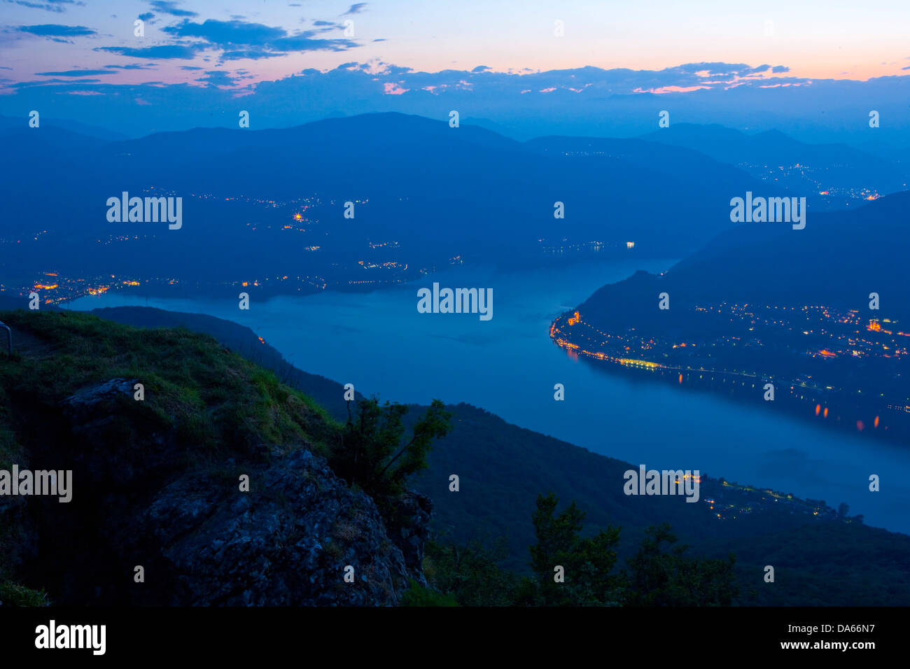 Lake Lugano, lake, lakes, canton, TI, Ticino, South Switzerland, Switzerland, Europe, in, evening, Stock Photo