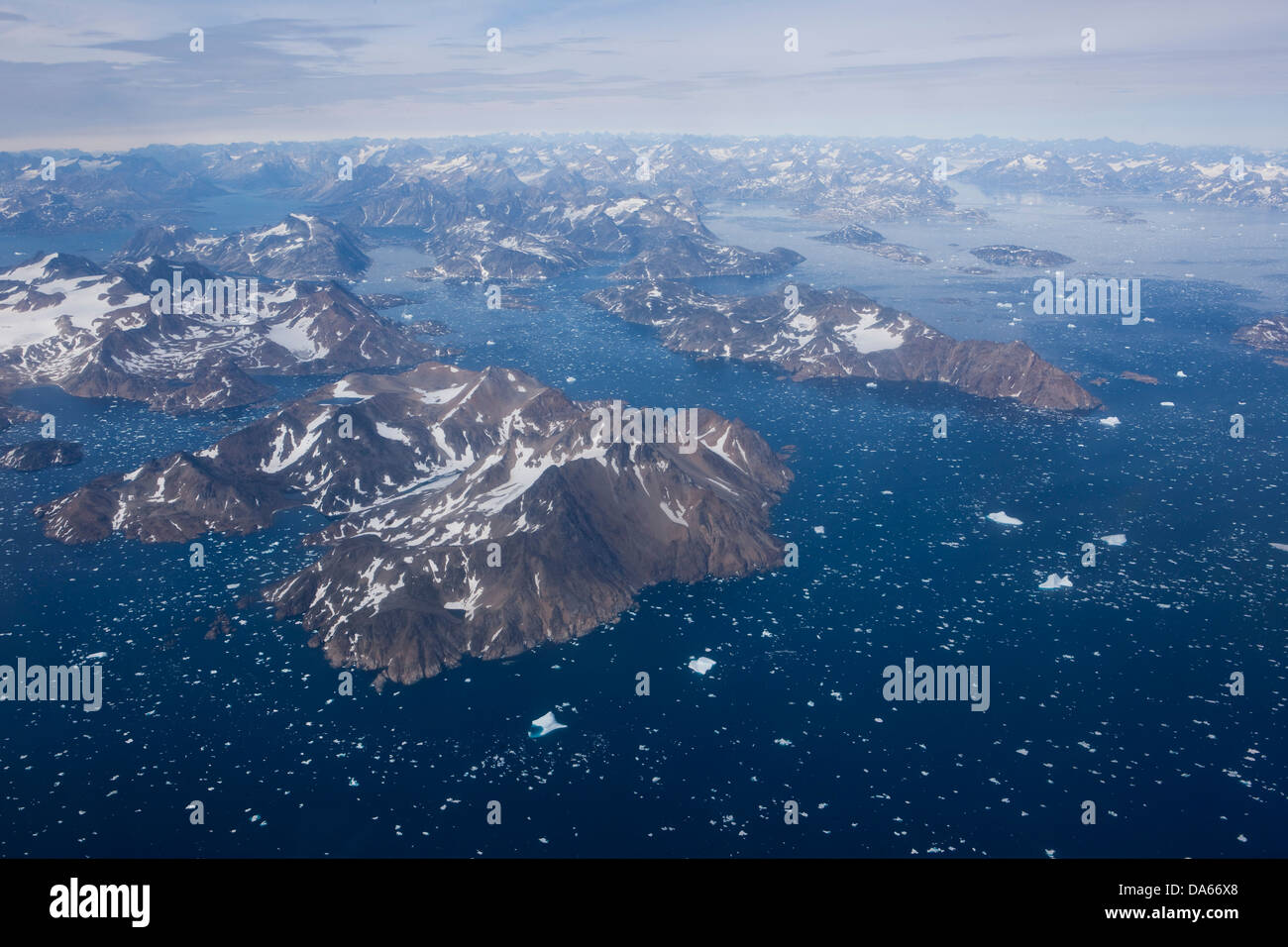 Icebergs, Atlantic, East Greenland, Greenland, sea, mountains, sea Stock Photo