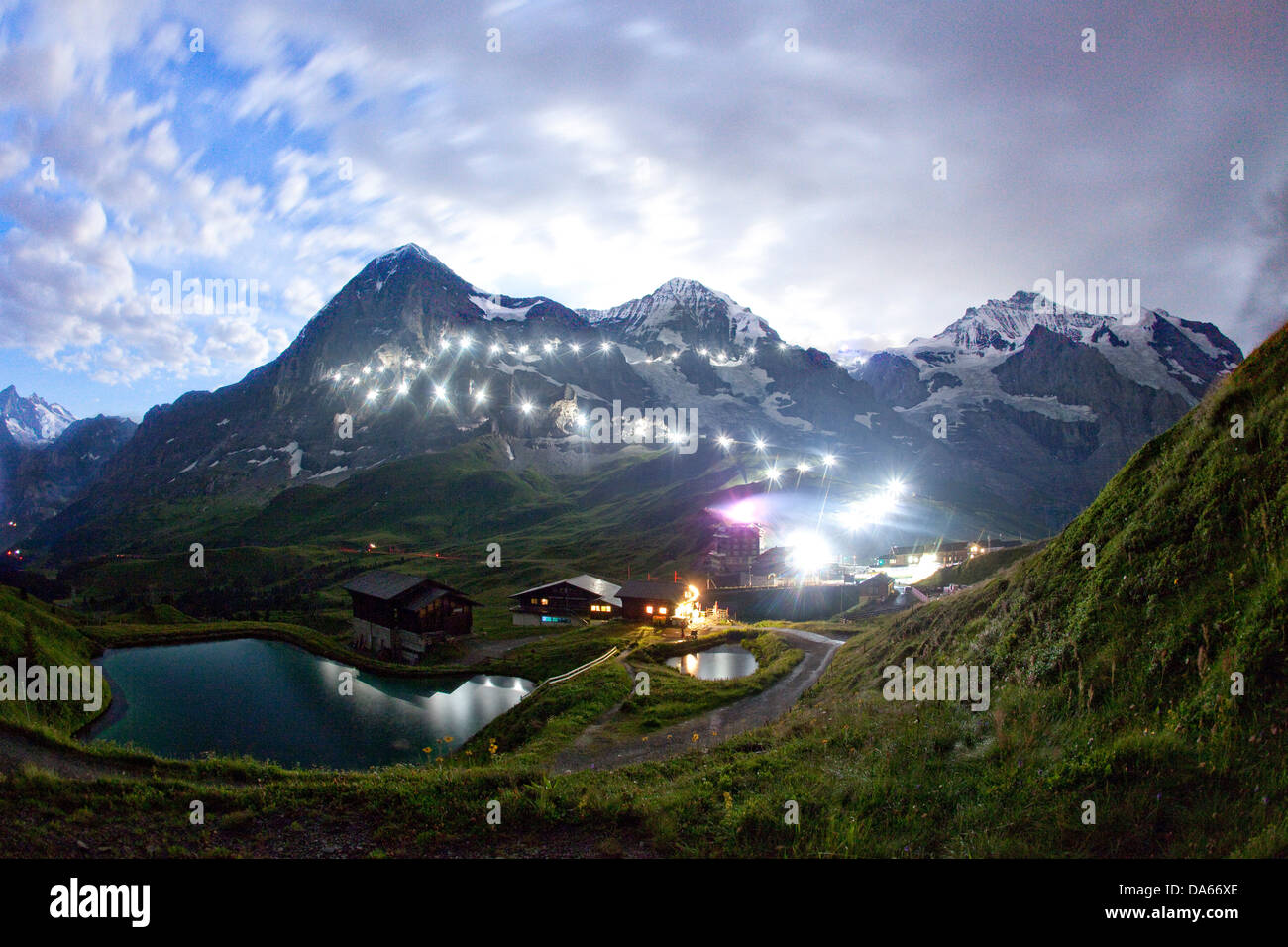 Fireworks, August, 100 years, jubilee, Jungfrau road, mountain, mountains, mountain road, night, dark, canton, Bern, Bernese, Al Stock Photo