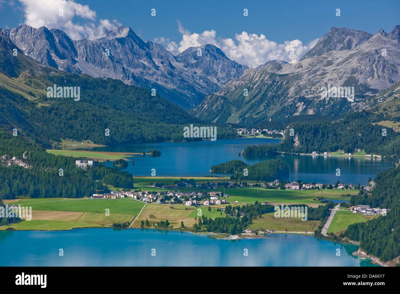 Silvaplanersee, lake Sils, Oberengadin, panorama, mountain lake, lake, lakes, canton, GR, Graubünden, Grisons, Engadin, Engadine Stock Photo