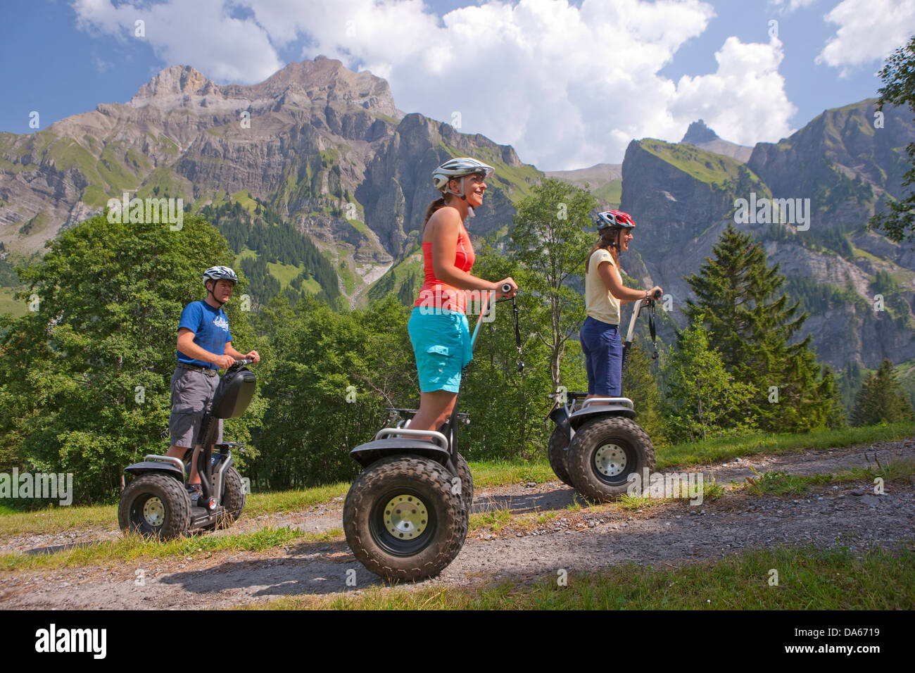 Segway, two-wheeled, vehicle, personal transporter, drive, Adelboden, footpath, walking, hiking, trekking, canton, Bern, Bernese Stock Photo