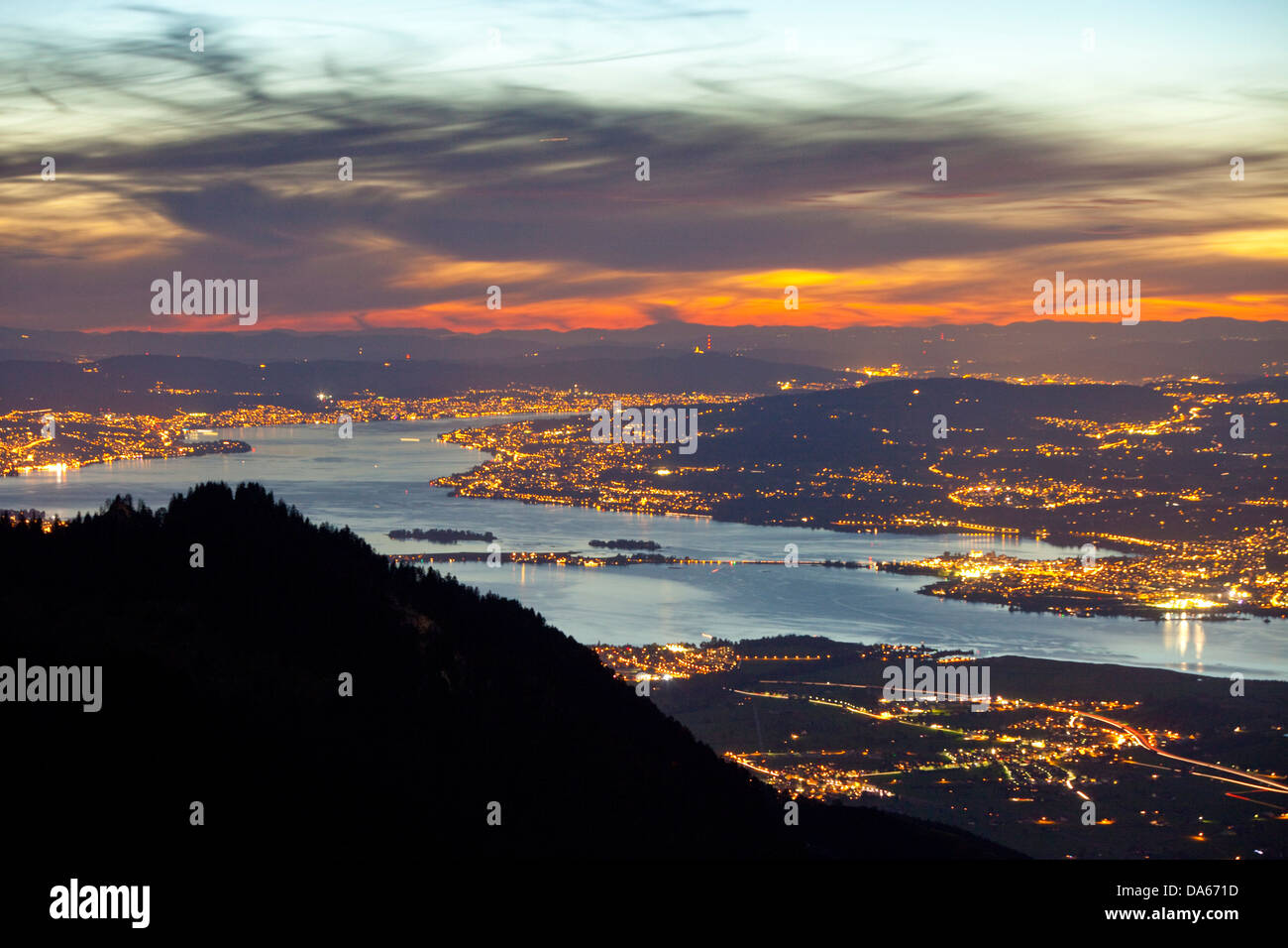 Hirzli, sundown, sunset, Zurich lake, mountain, mountains, lake, lakes