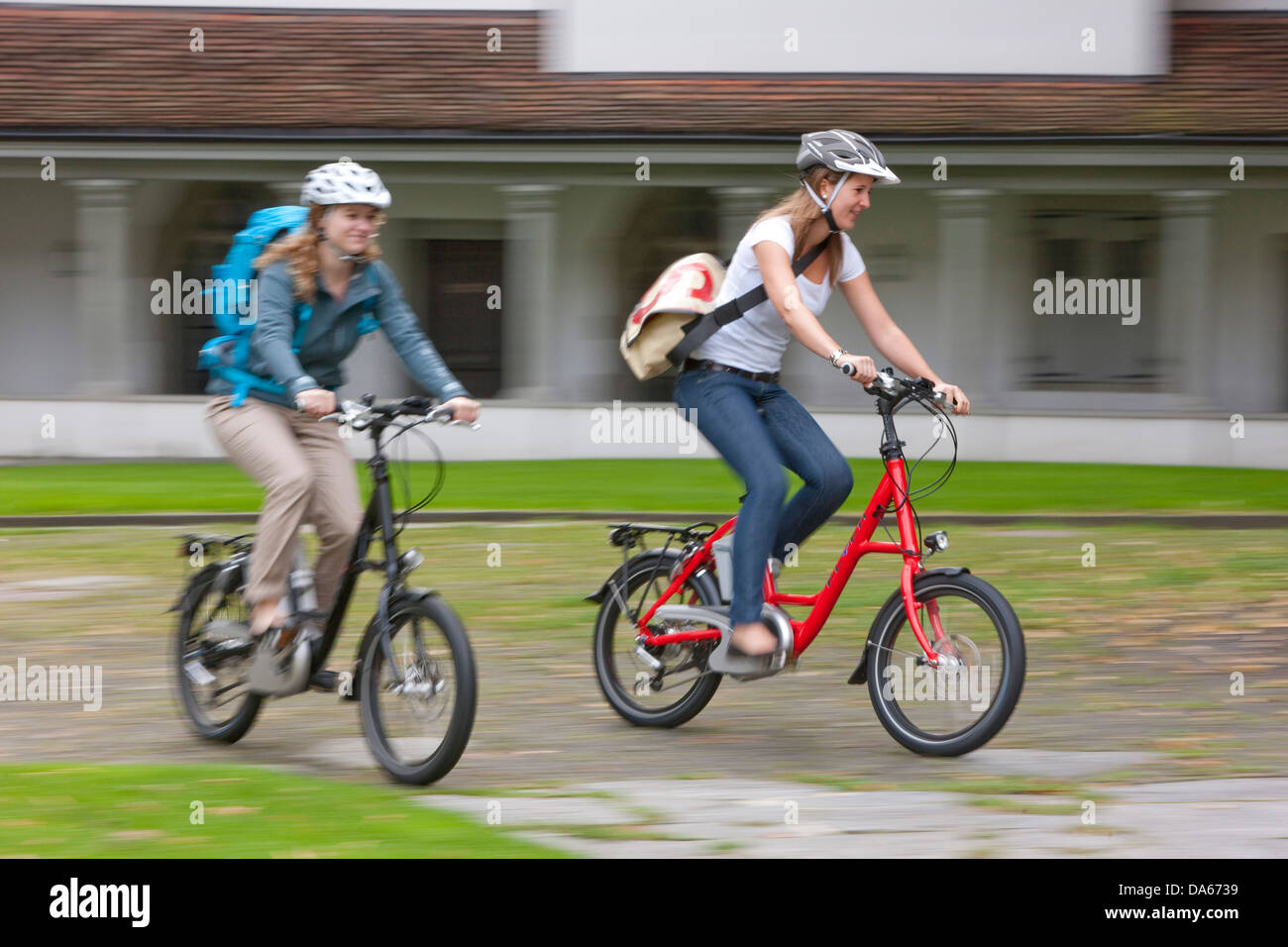 Students, electric bicycle, Flyer, eBike, bicycle, bicycles, bike, riding a bicycle, Switzerland, Europe, women, bicycle, bike, Stock Photo