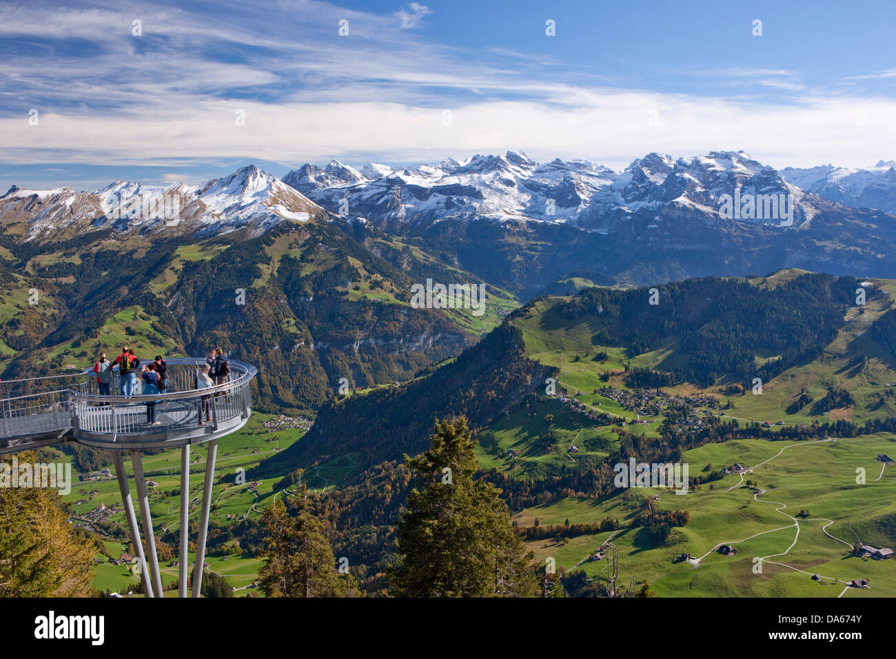 View platform, Stanserhorn, view, Innerschweiz, Alps, autumn, mountain, mountains, canton, Obwalden, canton, NW, Nidwalden, Swit Stock Photo
