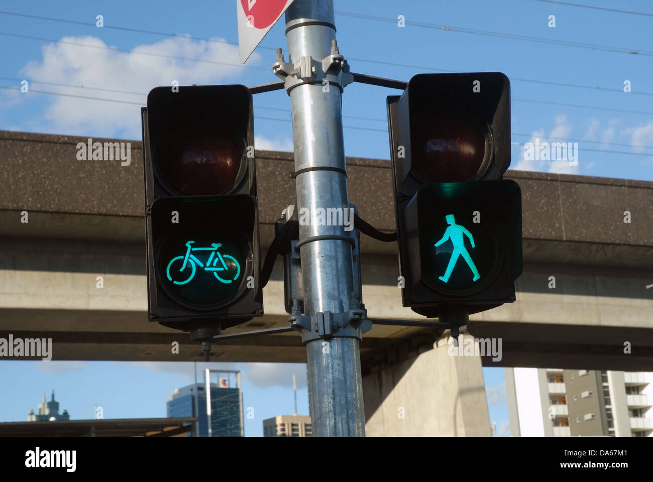 Green traffic light for pedestrians and bicycles. Brisbane, Queensland